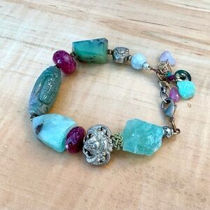 Boho Funky Multi Gem Stone Bracelet Artisan Made